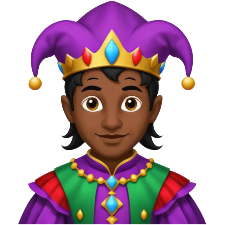 Medieval jester with dark brown skin and black hair emoji