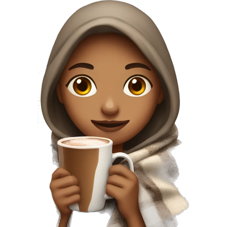 Girl with a blanket and hot chocolat emoji