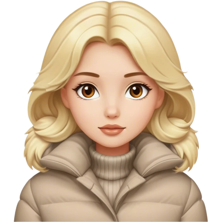 Luxury blonde model, brown eyes, puffy winter coat emoji