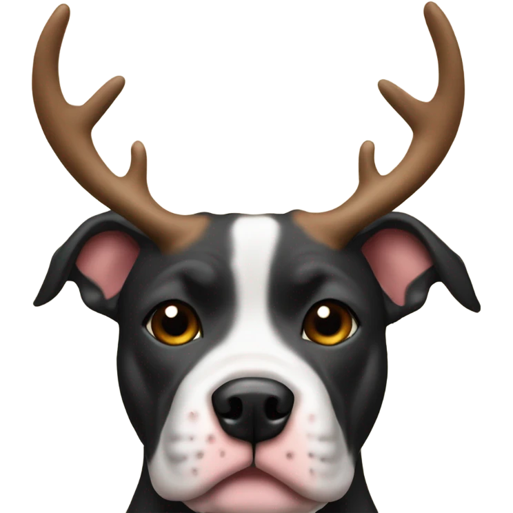 Black pit bull dog with reindeer horns emoji