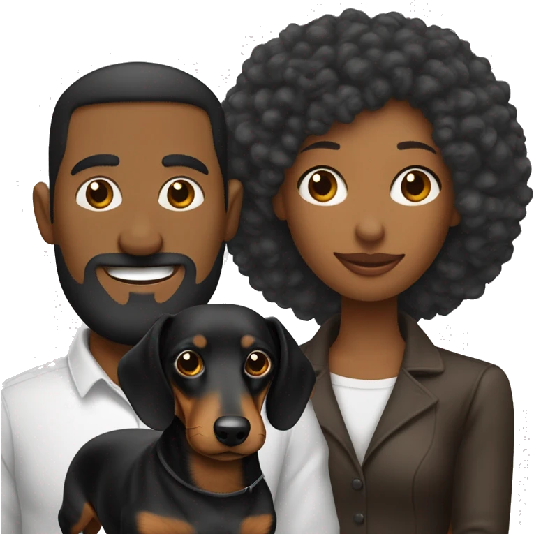 Hombre banco con pelo negro y mujer afro con pelo brego más perrito dachshund  emoji