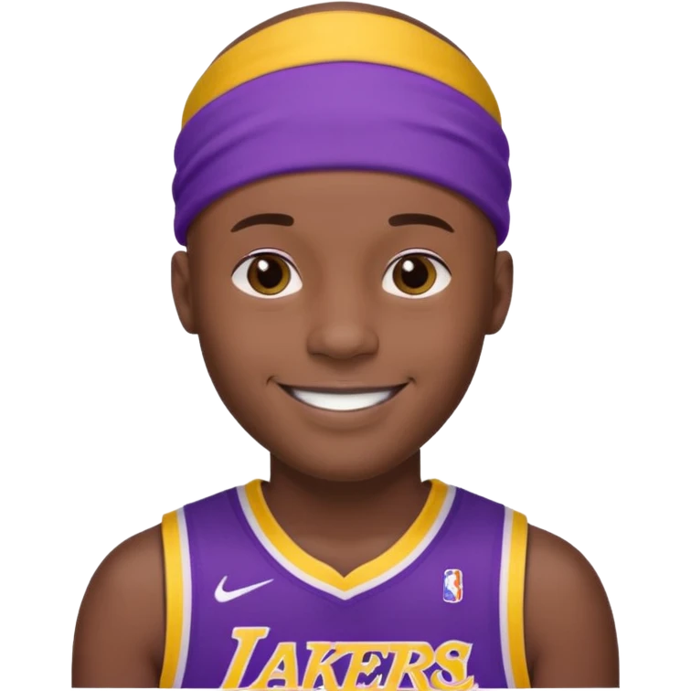 ["Black male, shaved head, wearing a purple Lakers jersey with headband."] emoji