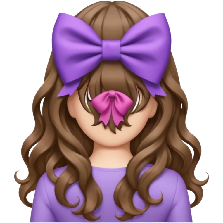 brown wavy long hair from behind with a medium lilac bow emoji