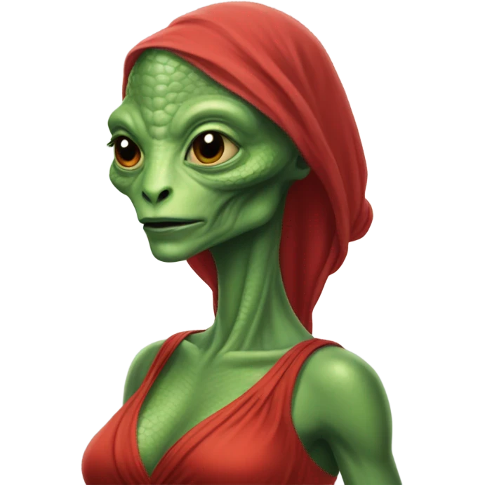 Pregnant Reptilian alien woman, full body in red dress emoji