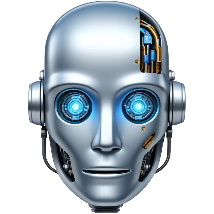 robot head with digital brain, AI emoji