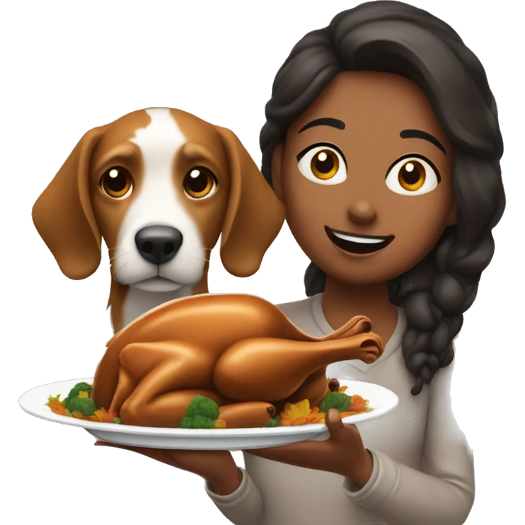 Dog and me eating Thanksgiving, turkey emoji