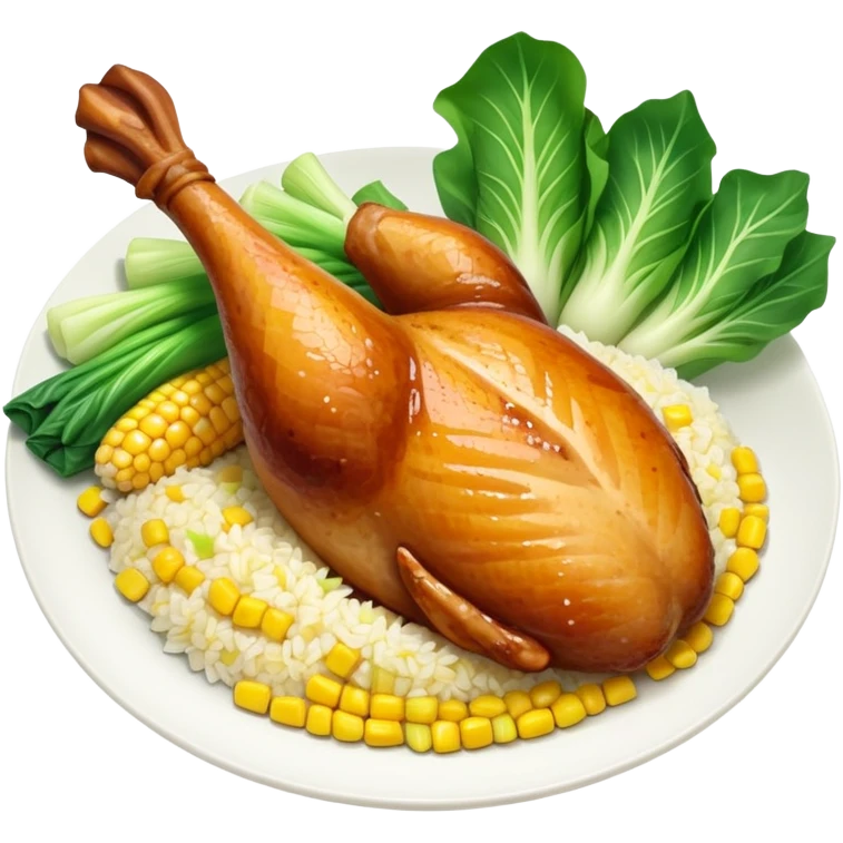 Chicken leg with bok choy corn and rice emoji