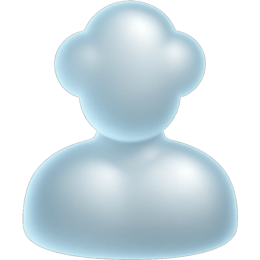 front view, person shoulders up, body made of white convex clouds, matte glass style emoji