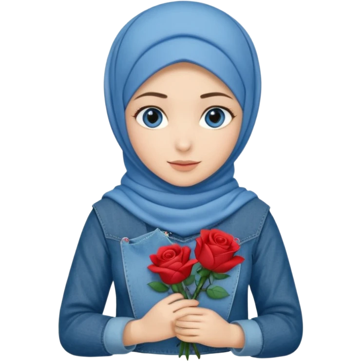 Turkish beautiful finish Konya girl blue eyes with denim hijab islamic dress and had on her hand denim rose bag emoji