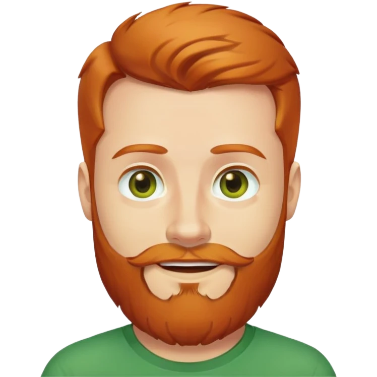 A redhead man with full beard. Wearing a green T-Shirt and a bit of smile on his face. And his eyes are colored as honey. emoji