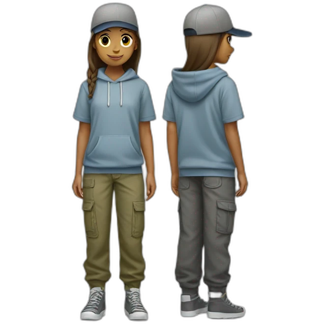 gender neutral teenager wearing a hoodie, a cap and cargo pants emoji