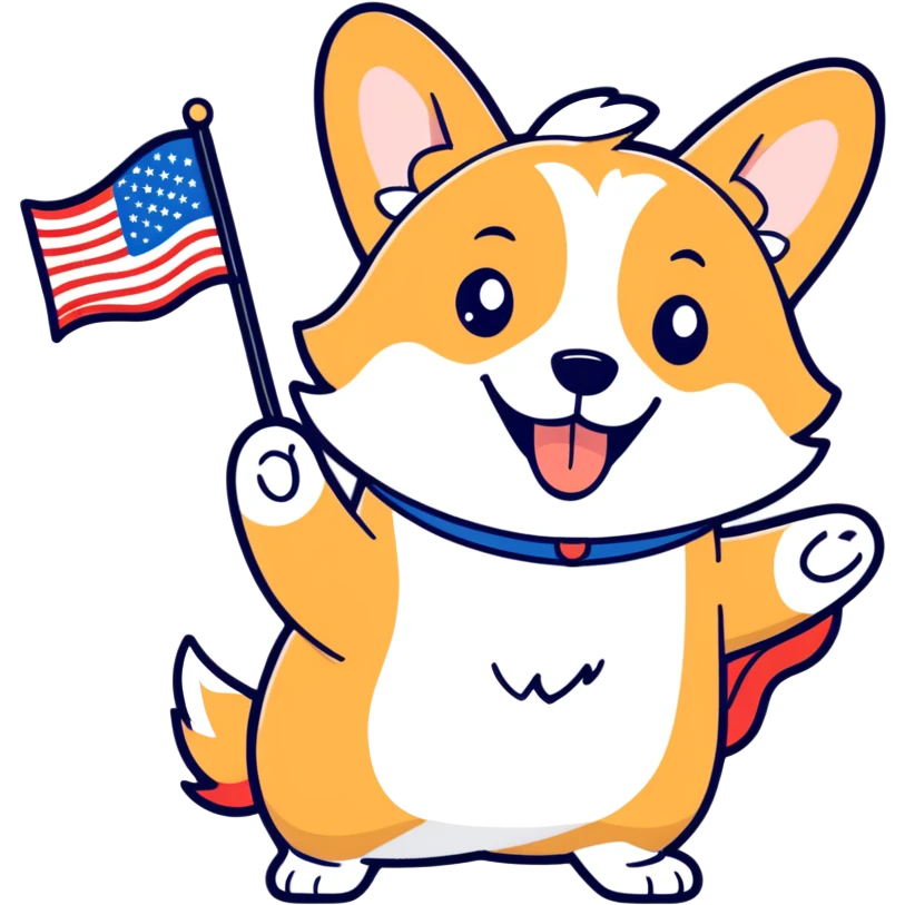 Corgi singing holding an american flag emoji
