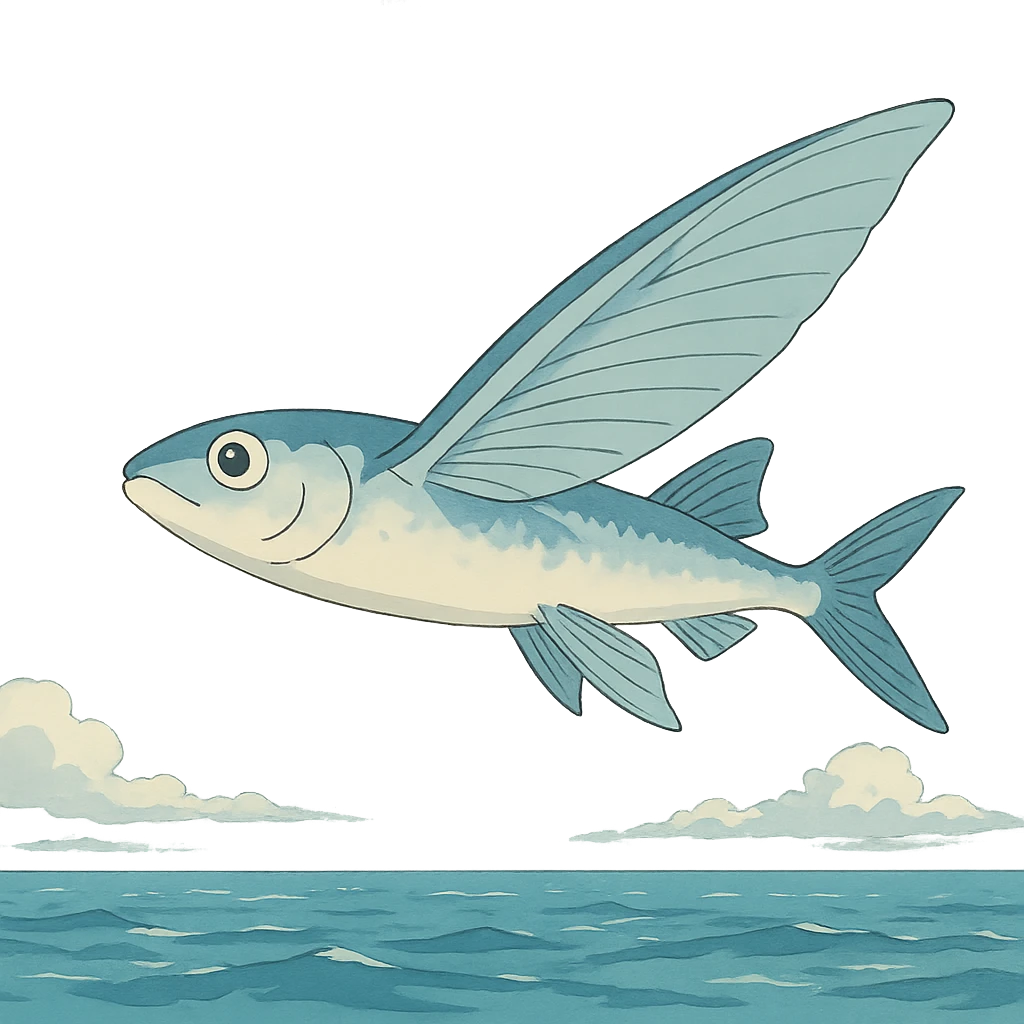 ghibli style flying fish above the ocean emoji