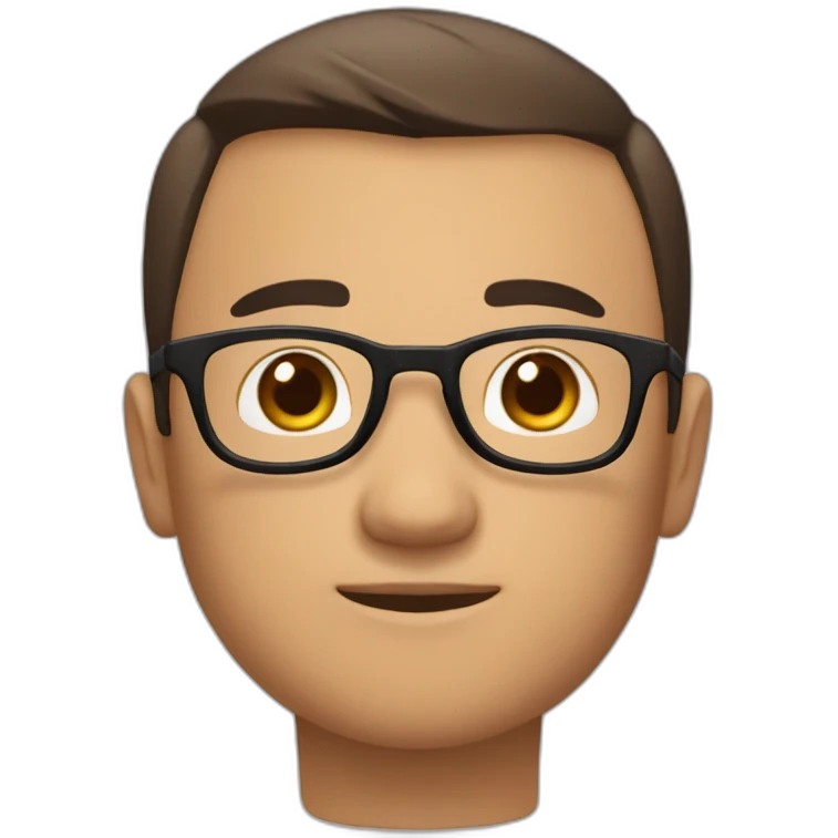 handsome huge eurasian boy wuth glasses, short brown cut covering the forehead, kinda round face emoji