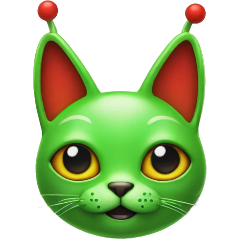 GREEN ALIEN CAT with four eyes and a red space suit and antennas emoji