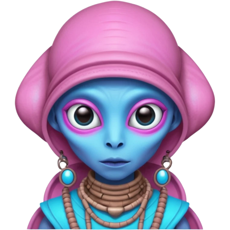 alien living in desert, dressed like a desert alien, pink/blue colorful, accessories, just face  emoji