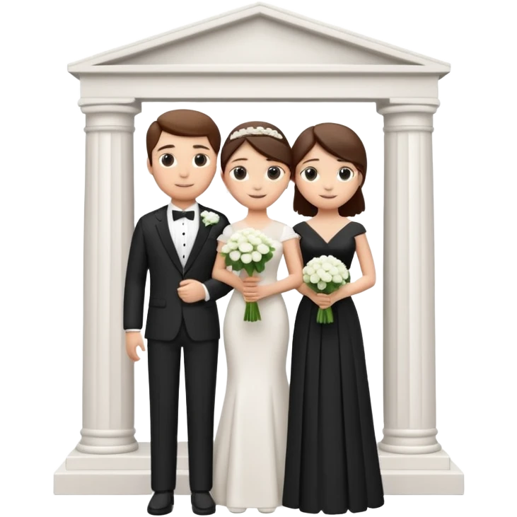 A 3D cartoon courthouse wedding venue with a bride and groom standing at the entrance, elegant white columns, soft natural lighting, simple modern decor, minimal background, realistic Memoji-style rendering. emoji