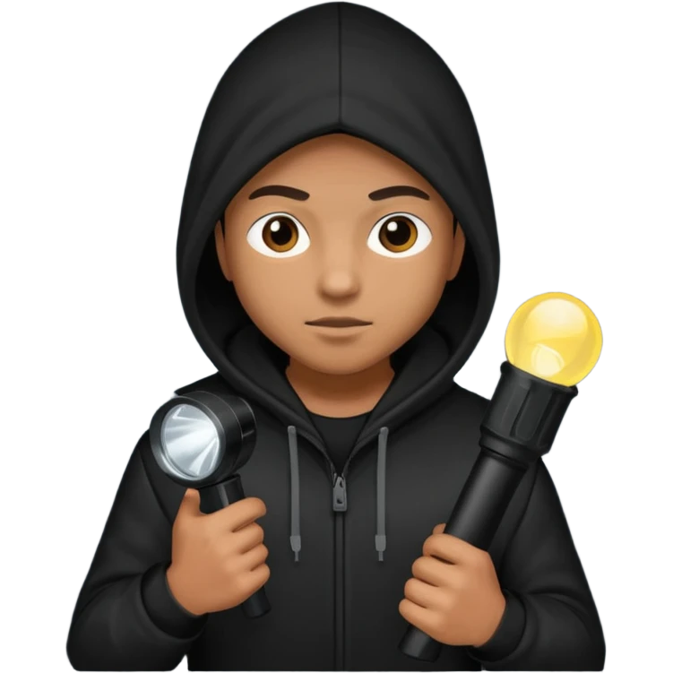 Thief with black hood and flashlight emoji
