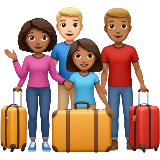 3 persons going on holiday vacation, group travel emoji