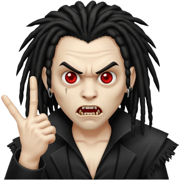 A black vampire with dreads throwing up da middle finger  emoji
