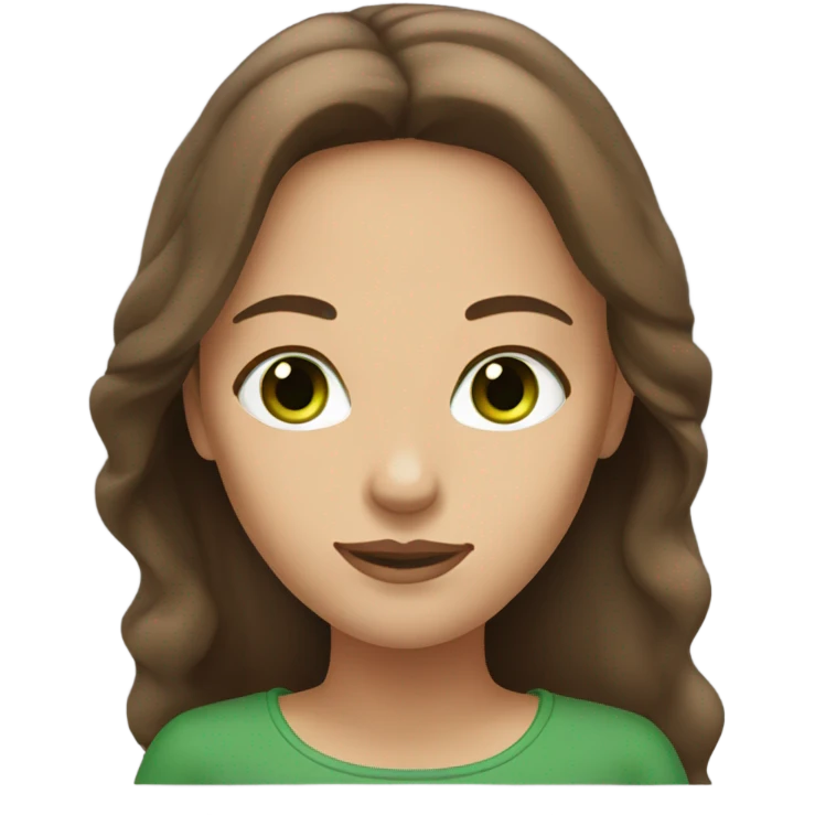 Woman with long brown hair and green eyes emoji