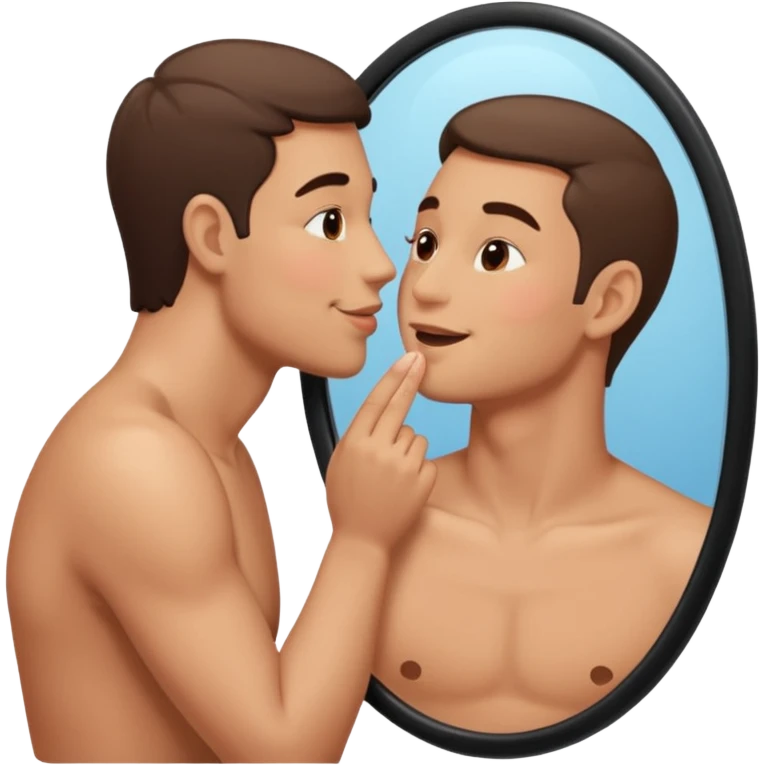 man looking in a mirror and kissing his reflection emoji