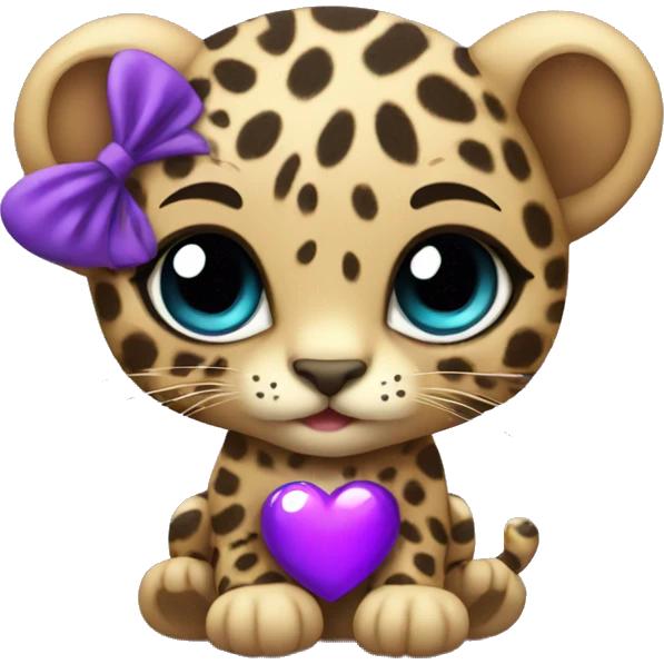 Baby leopard holding a purple heart  emoji