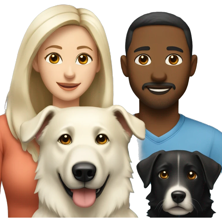 Wife and husband with two white shepherd and one black labrador retriever emoji