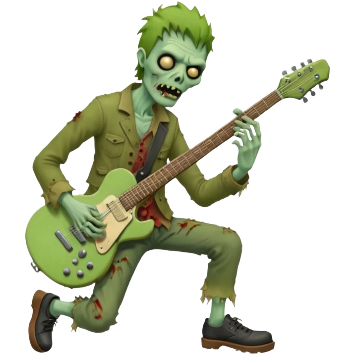 Zombie guitarist – ragged clothes, missing shoe, strumming an old electric guitar. emoji