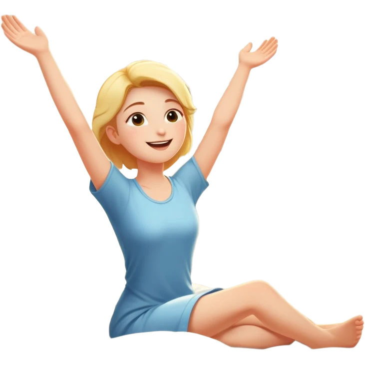 a person waking up early, stretching in bed with sunlight coming through the window, cheerful and fresh emoji