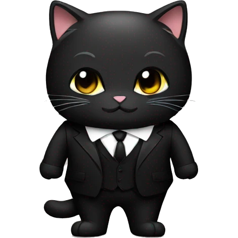 Mafia cute and cool chubby black cat in a black  formal cassic suit emoji