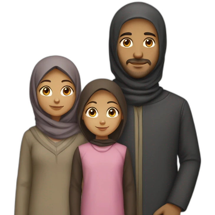 Family of four people: a mother who is the only person wearing a hijab, a father who has dark hair, a young little girl with dark hair, and a young little boy with dark hair, light brown skin emoji