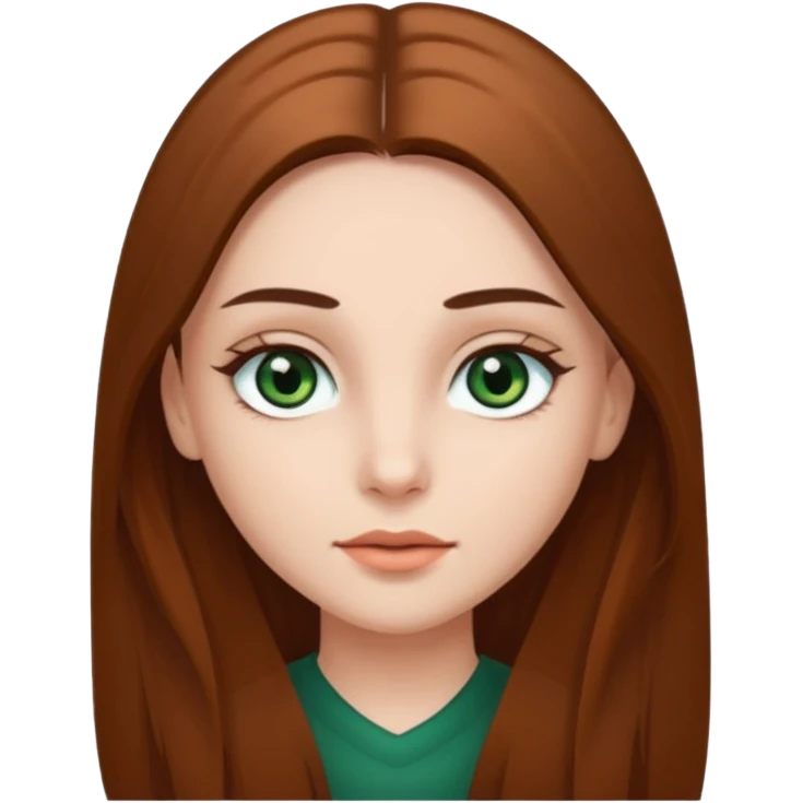 Girl with dark green eyes, light eyebrows and long brown straight hair emoji