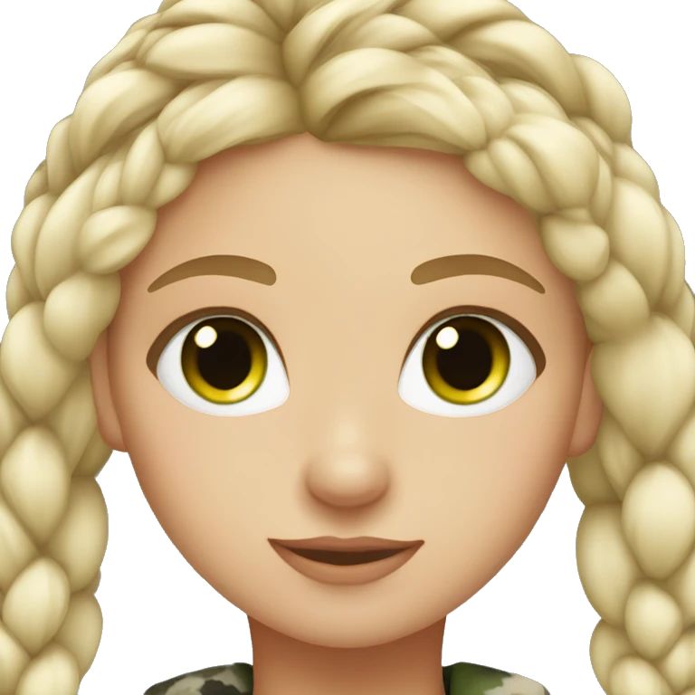 cute blonde girl this braid and green eyes wearing winter camo emoji