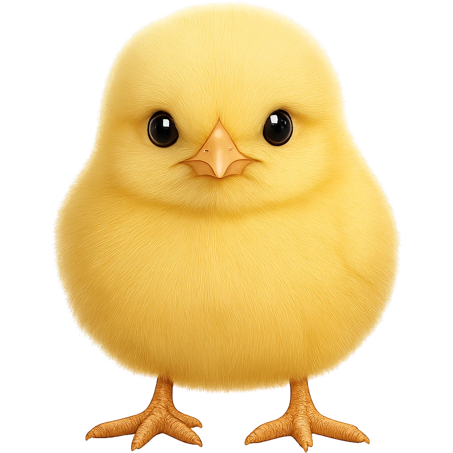 Realistic, fluffy chick, front view, with no background, transparent background. emoji