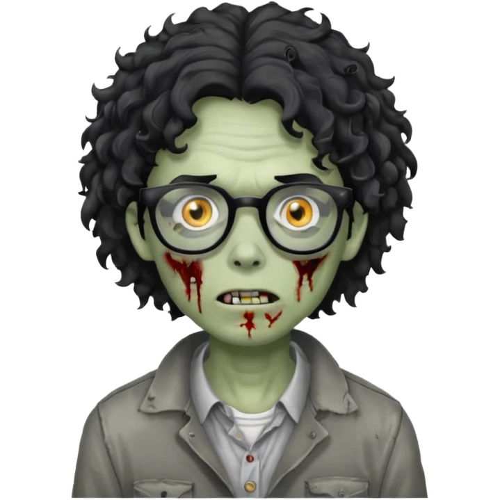 glasses zombie with black curly hair emoji