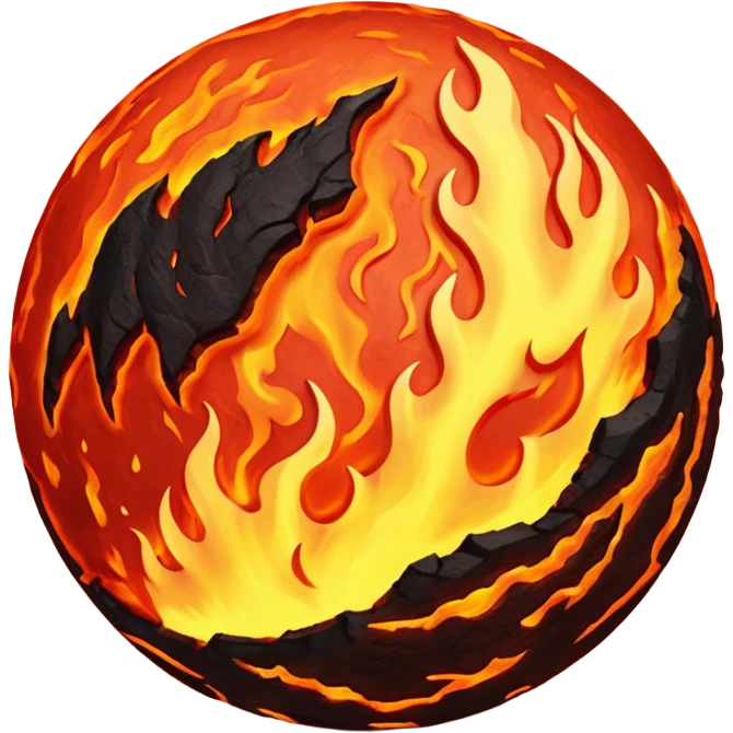 sphere planet, surface covered with lava fire emoji