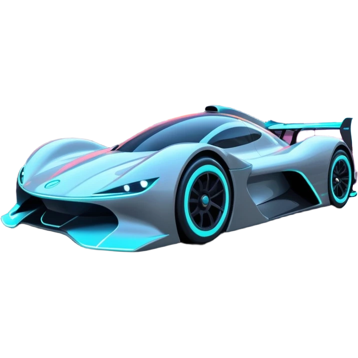 A futuristic racing car with glowing neon lights, sleek aerodynamic design, and a cyberpunk cityscape in the background. The car is speeding through a neon-lit street with high-tech buildings and holograms." emoji