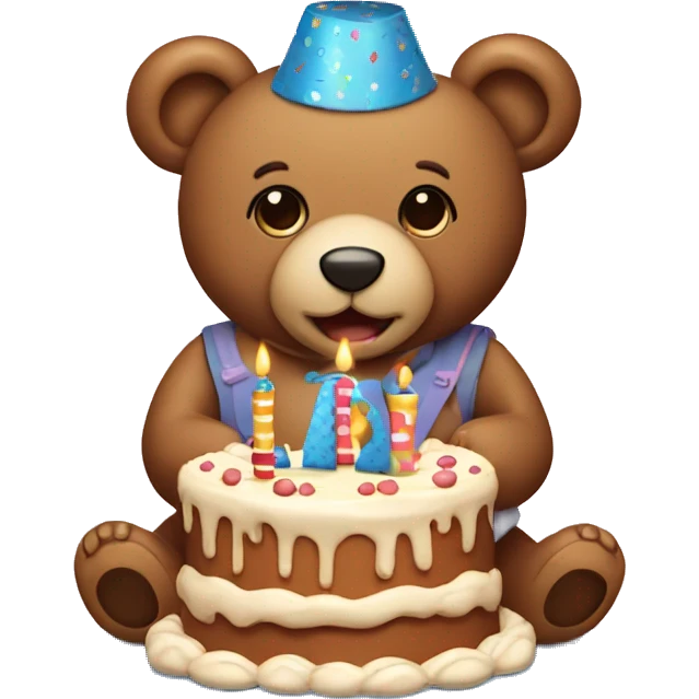 Teddy bear holding a birthday cake emoji