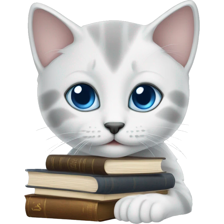 blue eyes grey kitten and books  emoji