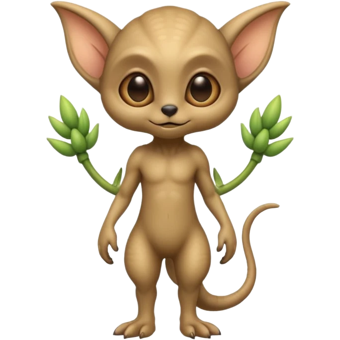 full body ...cute peacefull alien furry with 2 legs ....stands upright and looks intelligent ...wears clothing. not green..looks happy and cuddly... doesnt have eyes on face, there is a stalk coming from top of head with a single large eye emoji