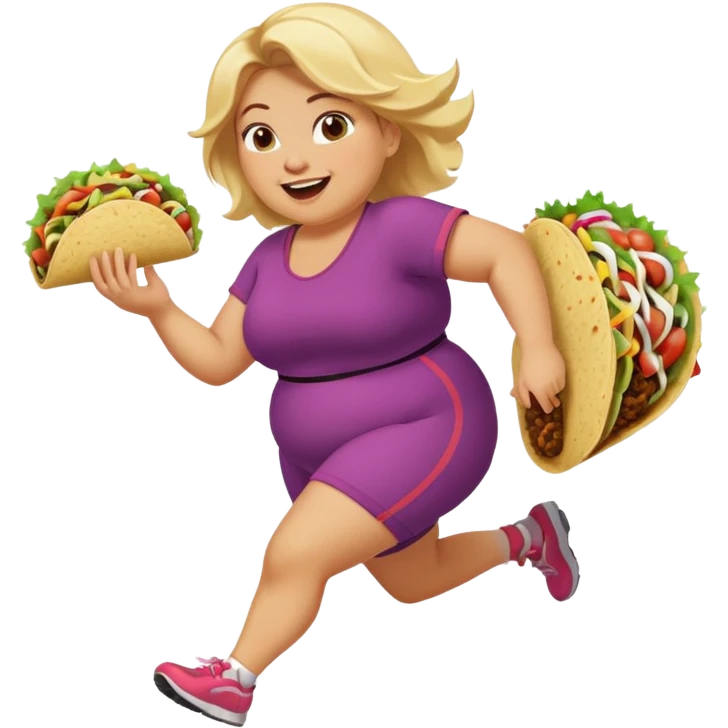 A fat blonde girl running with tacos emoji