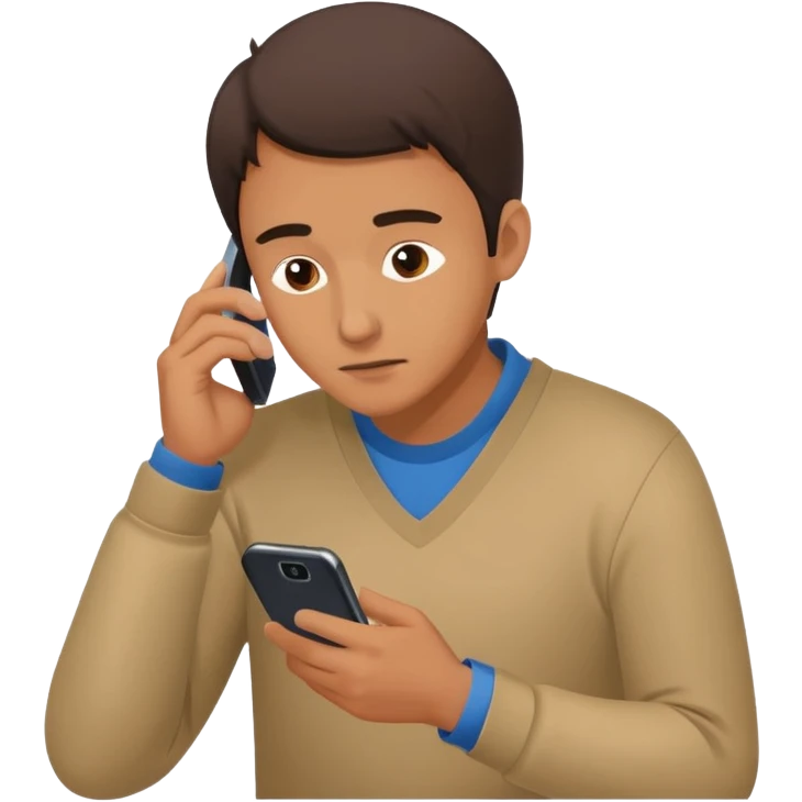 a man hunched over his cell phone, flat color icon style emoji