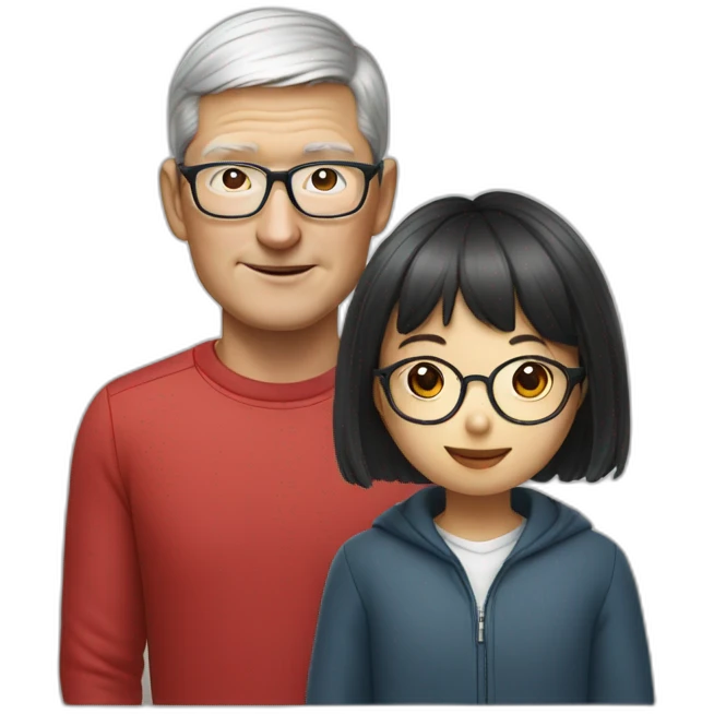 Tim cook with a Korean girl with eyeglasses emoji