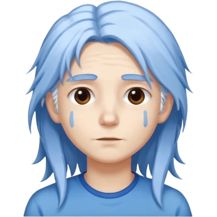He was born with fair skin and slightly long white and blue hair. emoji