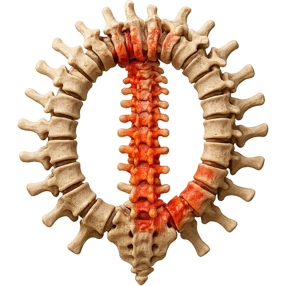 SPINA DORSALE ANATOMICA UMANA REALISTICA infiammata CHIUSA A CERCHIO, iperrealistica 4k, non disegnata emoji