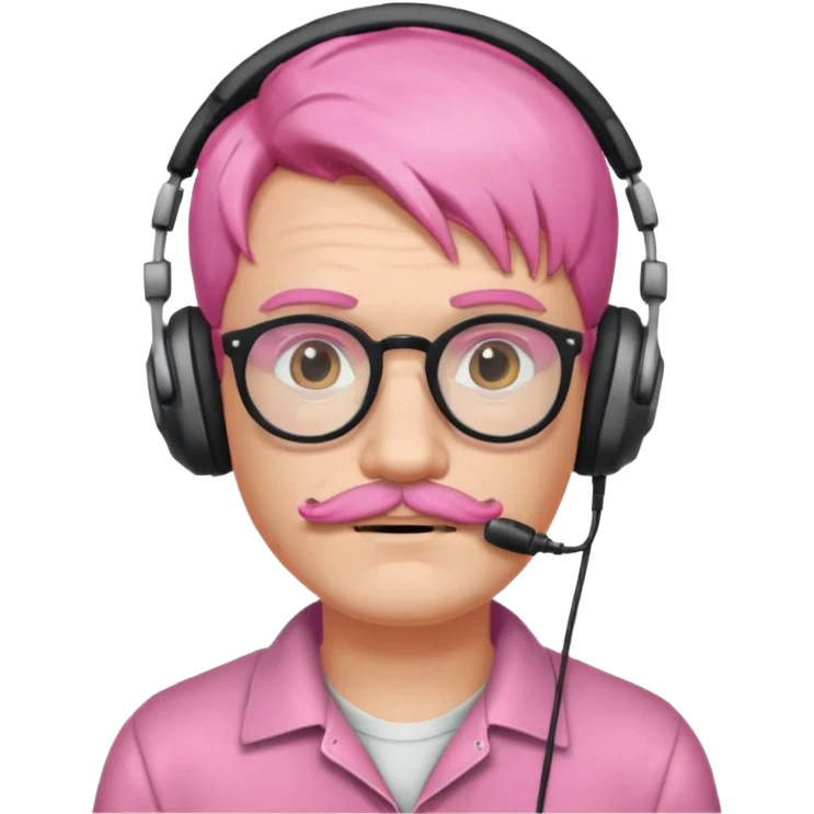 headphone and spectacles, mustached pink hair man, no mic emoji