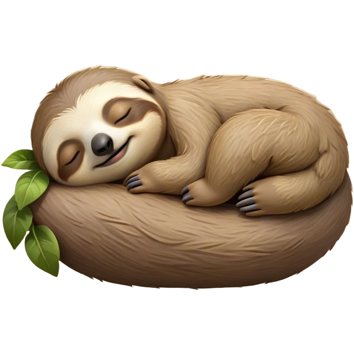 Meme-Worthy cute Sleeping Sloth Portrait Emoji, Head resting peacefully with a contented smile, showcasing a luxuriously soft, fuzzy form and eyes gently closed in serene slumber, Simplified yet comically adorable features, highly detailed, glowing with a soft, drowsy glow, high shine, relaxed and utterly lovable, stylized with an air of playful laziness, bright and heartwarming, soft glowing outline, capturing the essence of a sleeping sloth that feels destined to become the next viral icon of adorable rest! emoji