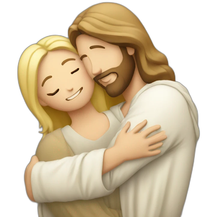 Jesus hugging a blonde woman  emoji