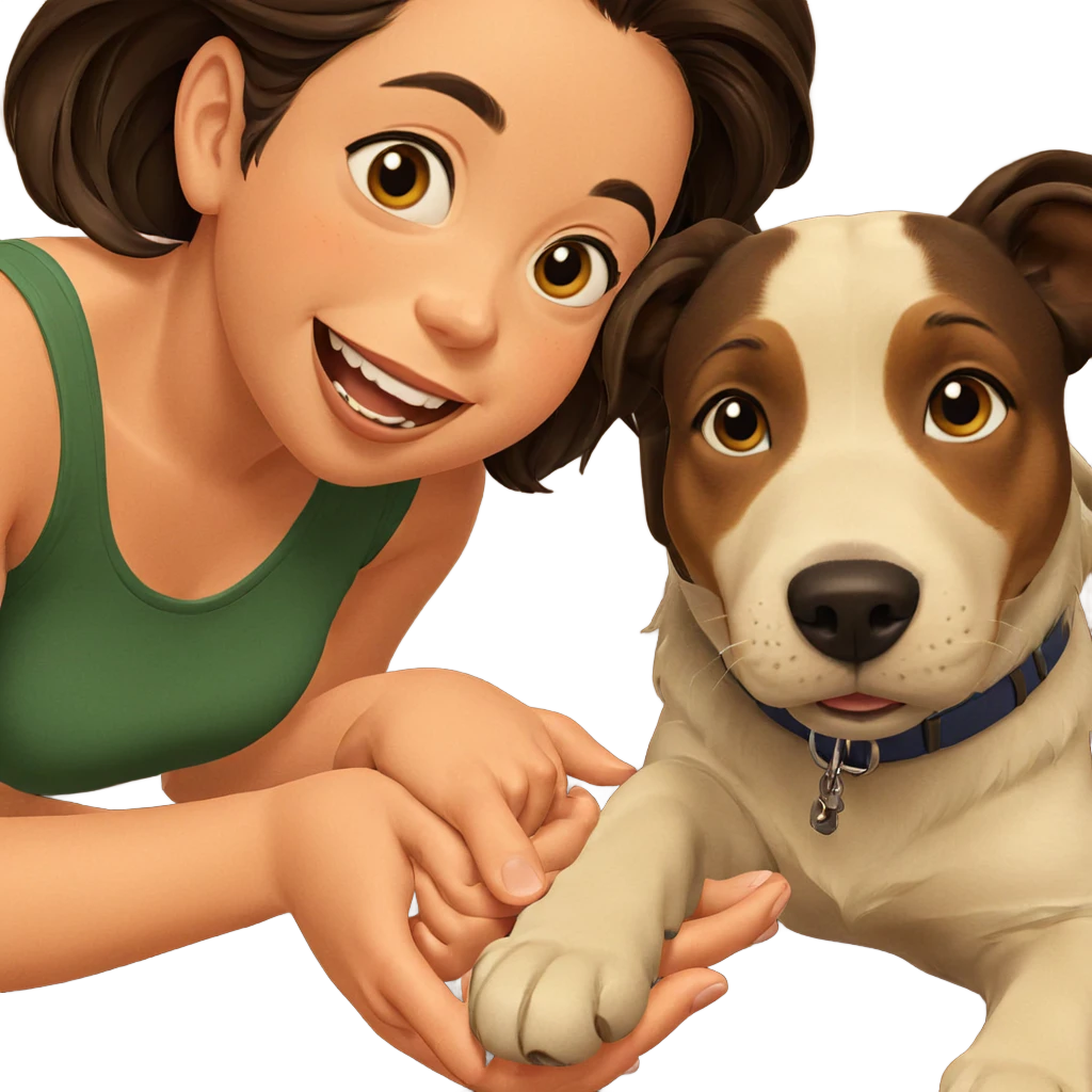 girl with dog and smile emoji